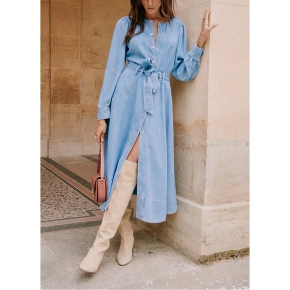 NWOT Sezane Midi Denim Long-Sleeve Caterina Dress - Picture 4 of 7